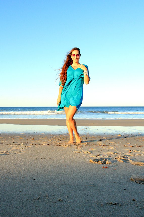 F4763 Blue Drawstring Bat Sleeve V Neck Casual Beach Dress Cover Up